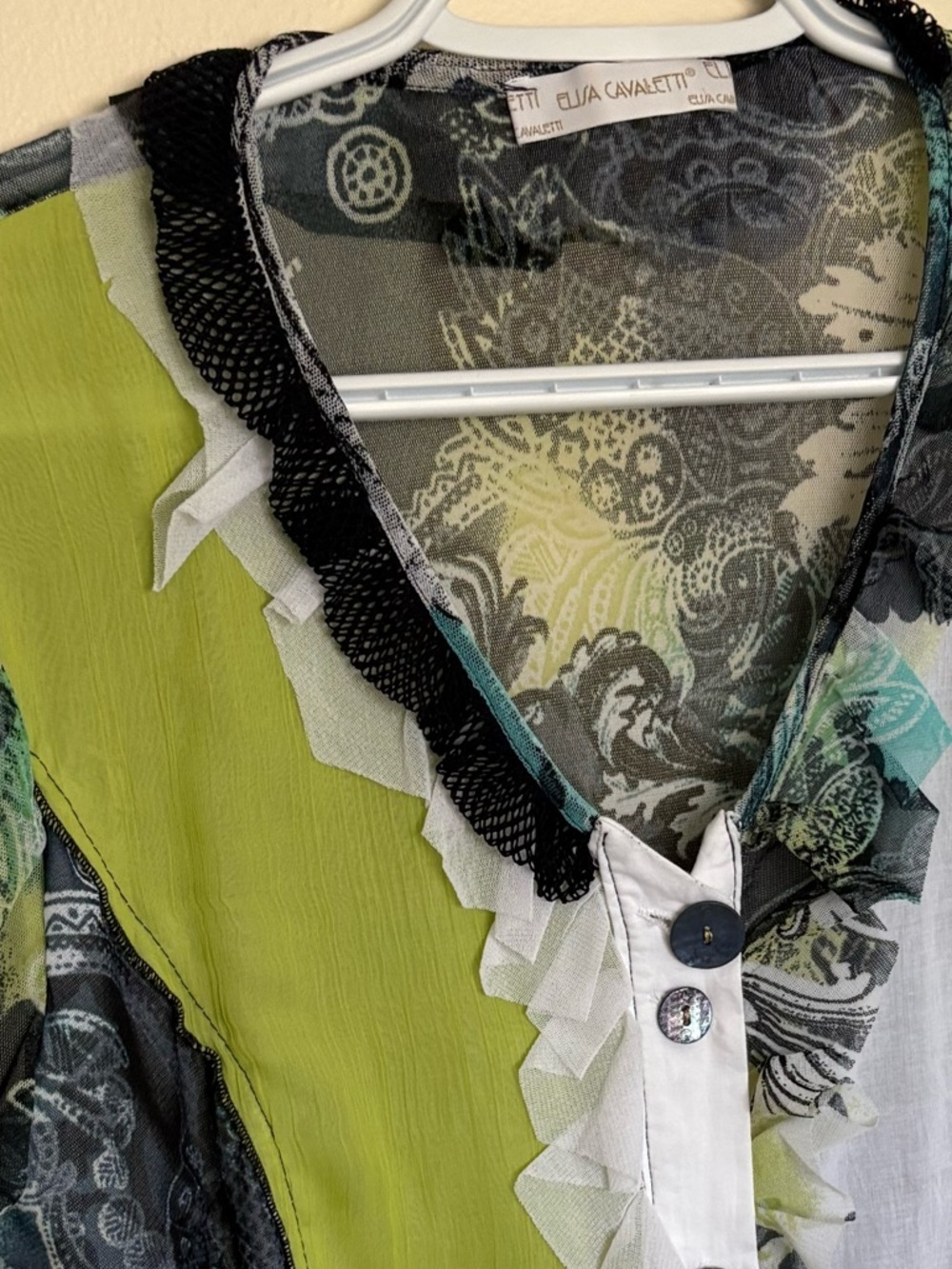 Elisa Cavaletti Mixed Media Sheer Paisley & Ruffle Top - Rare Art Piece - Picture 3 of 14